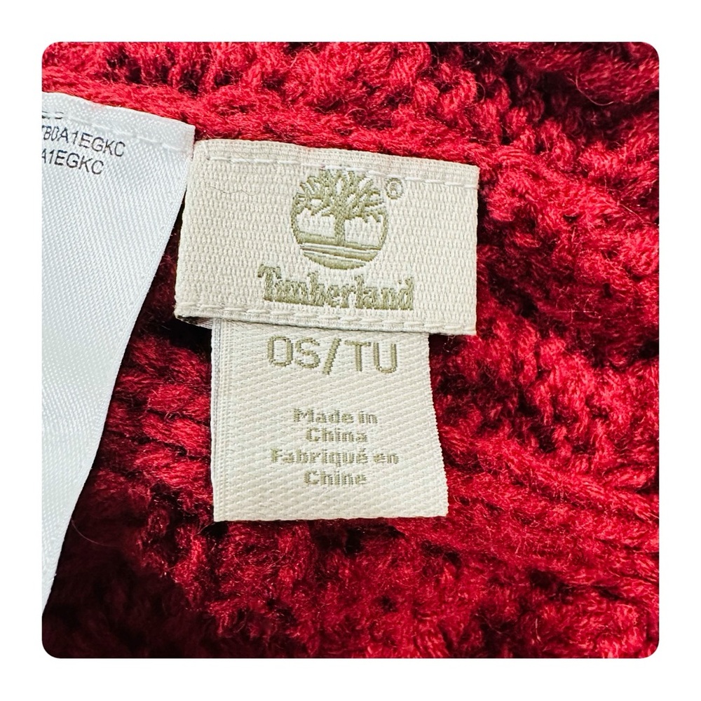 ★ Timberland Winter Woods Cable Beanie with Pom Pom - Burgundy ★ - Picture 5 of 17